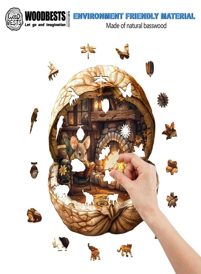 WOODBESTS Wooden Puzzles for Adults - Mouse's Walnut House, Mouse Wooden Jigsaw Puzzle, Unique Animal Wood Puzzles Adult, Xmas Gifts for Puzzle Lovers(95 Pcs, S, 8.5"x7.5") - Image 2